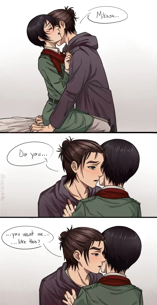 Mikasa Ackerman, Eren Yeager by Pheoflame