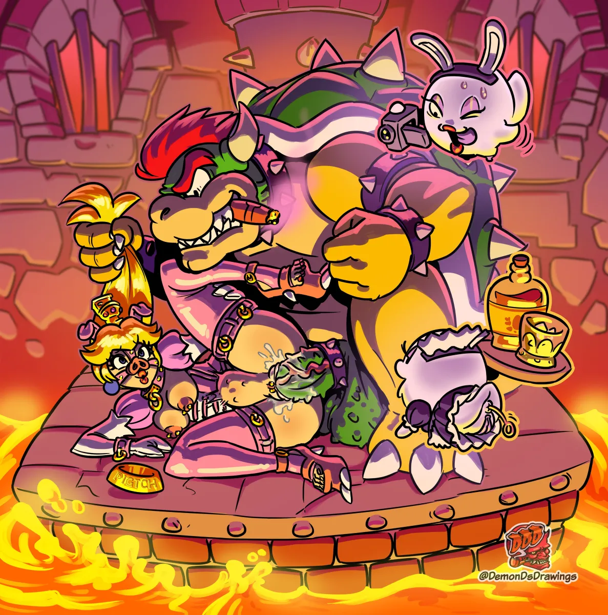 Princess Peach, Bowser by Demondsdrawings