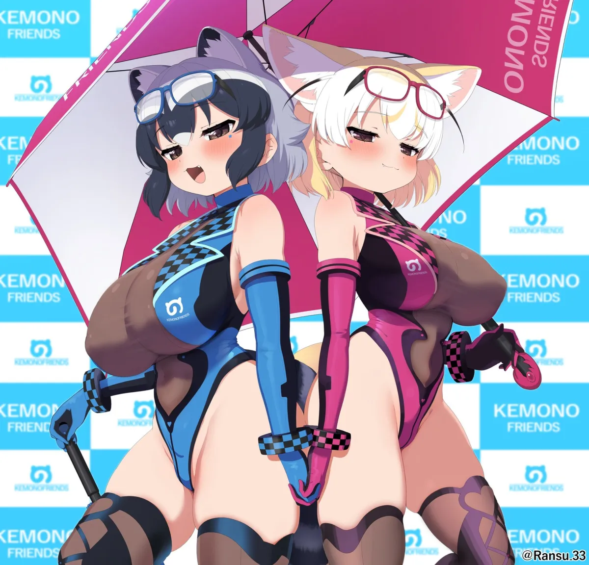 Common Raccoon (Kemono Friends), Fennec (Kemono Friends) by Ransusan