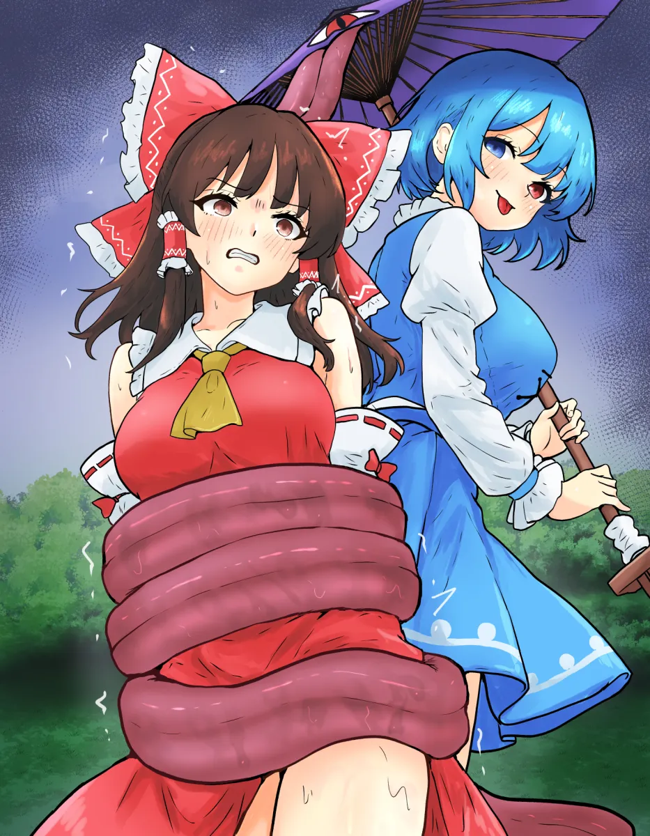 Hakurei Reimu, Tatara Kogasa by Hinben