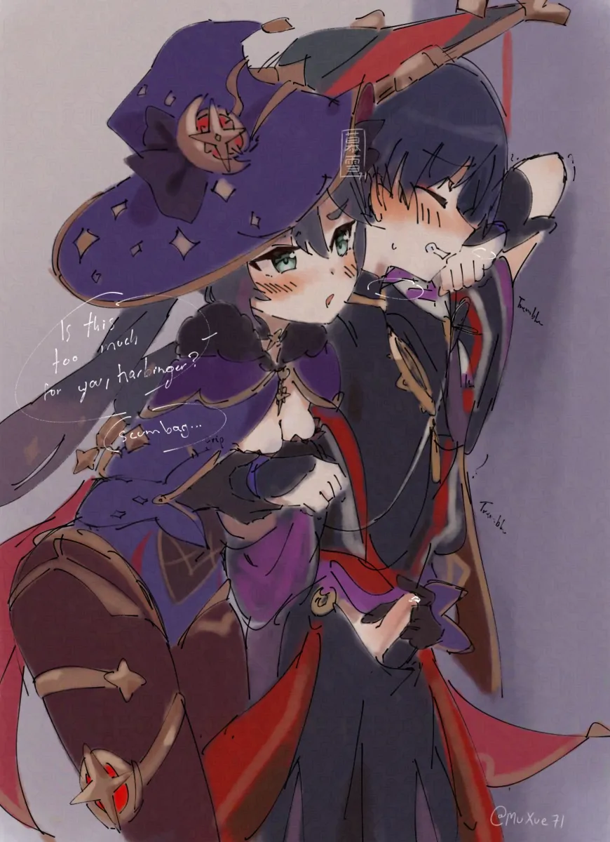 Scaramouche (Genshin Impact), Mona (Genshin Impact) by Kannakake
