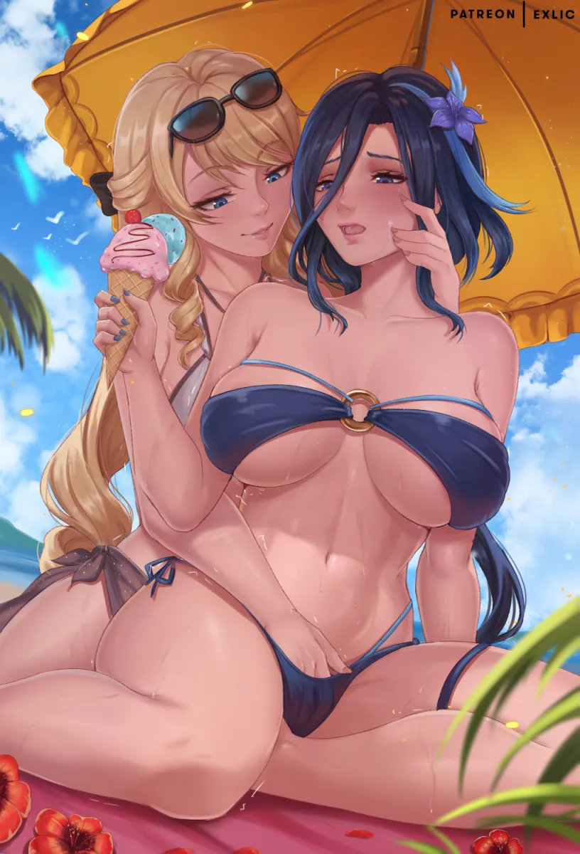 Clorinde (Genshin Impact), Navia (Genshin Impact) by Exlic