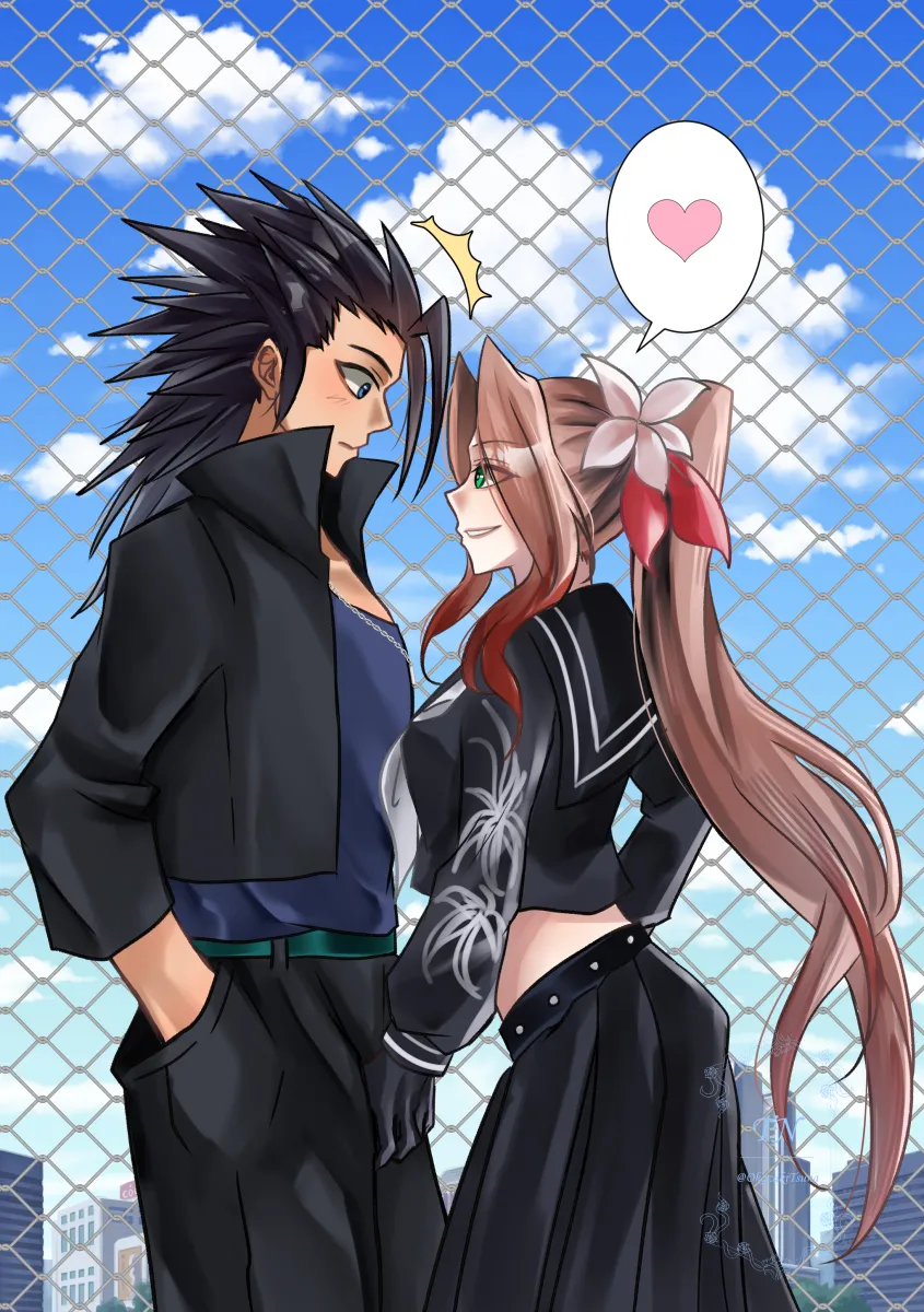 Aerith Gainsborough, Zack Fair by Okazakitsuna
