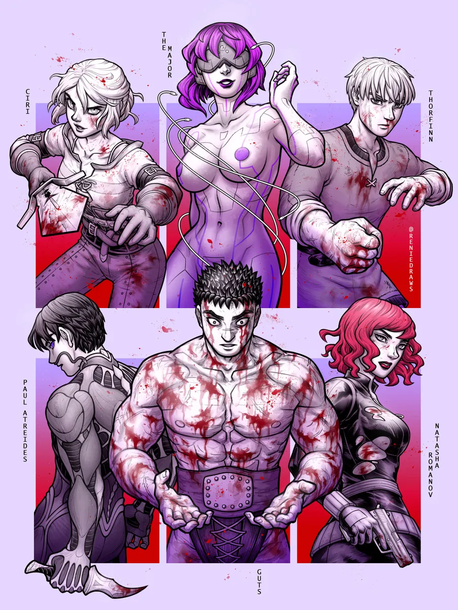 Kusanagi Motoko, Guts (Berserk) by Reniedraws