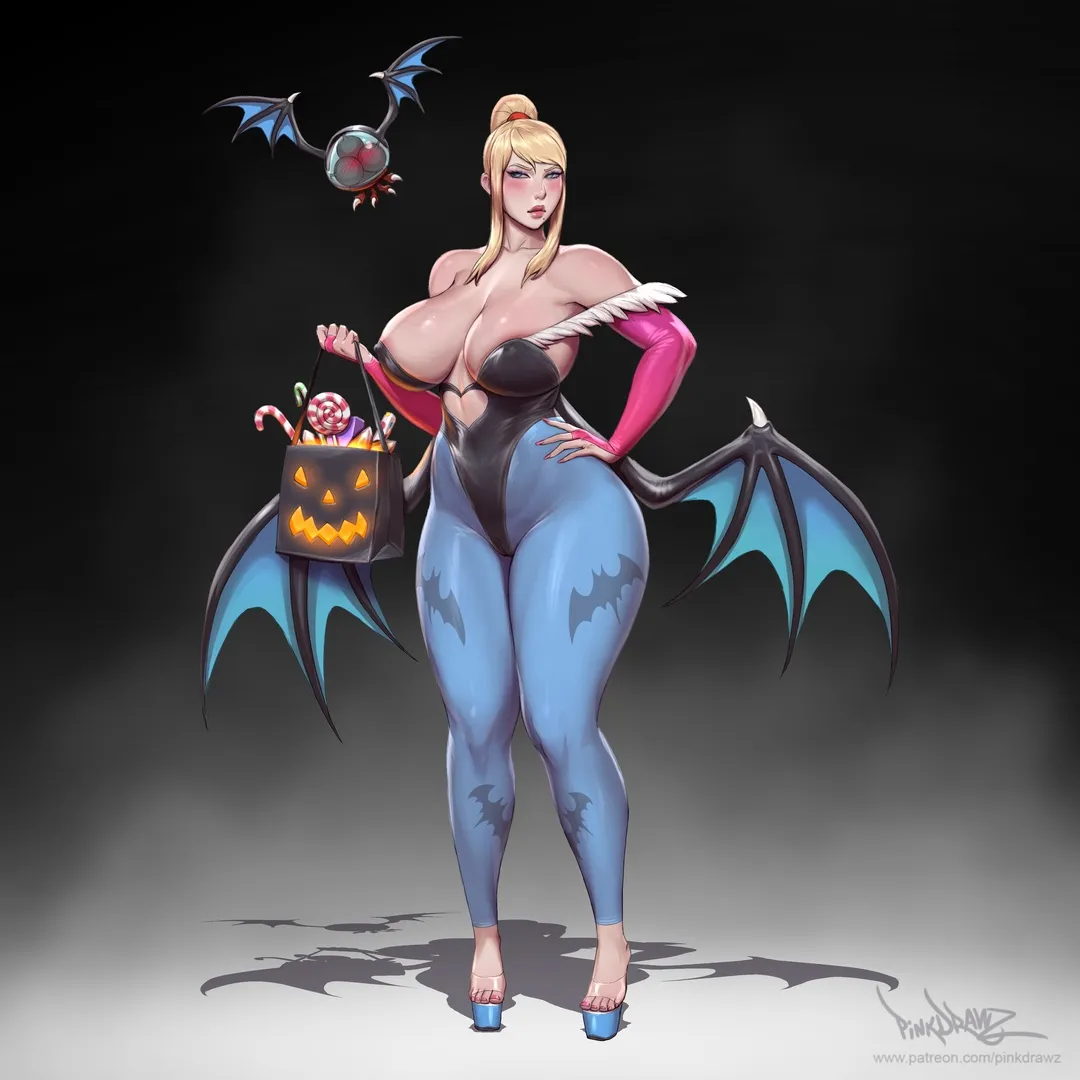 Samus Aran, Morrigan Aensland by Pinkdrawz