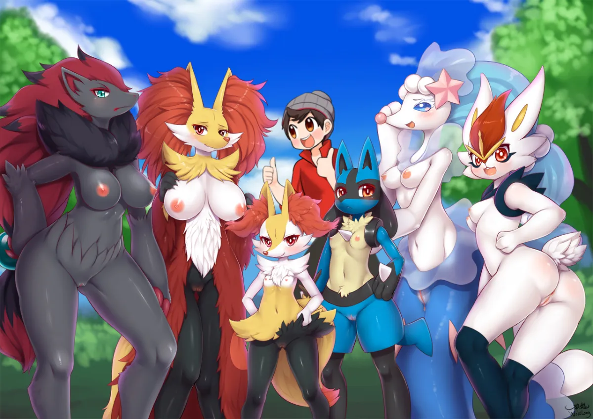 Lucario, Braixen by Wolflong