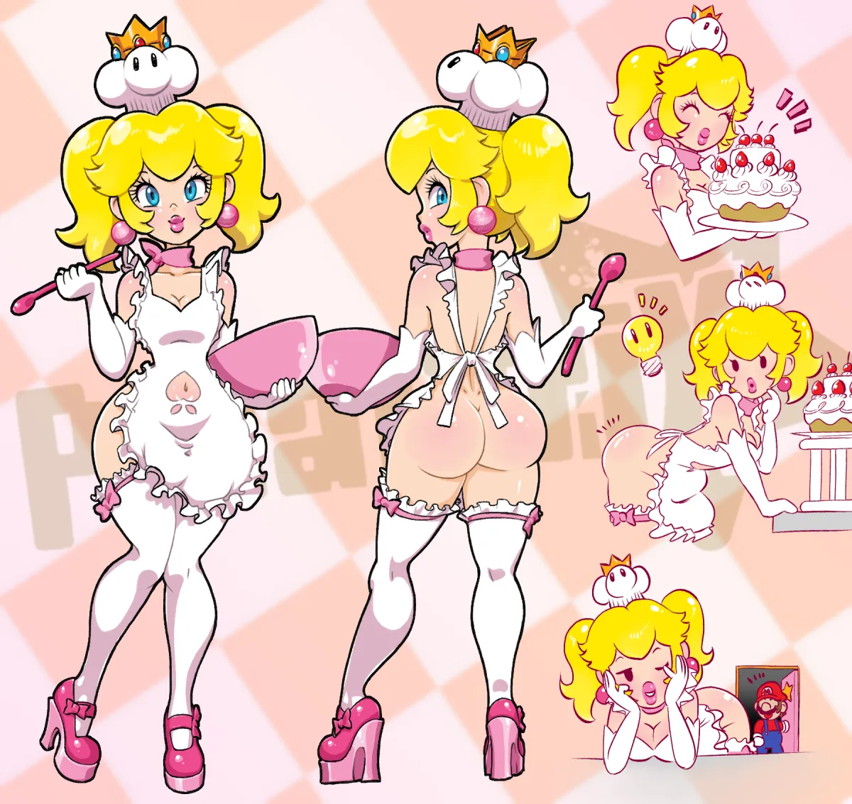 Princess Peach, Mario by Pixaltrix