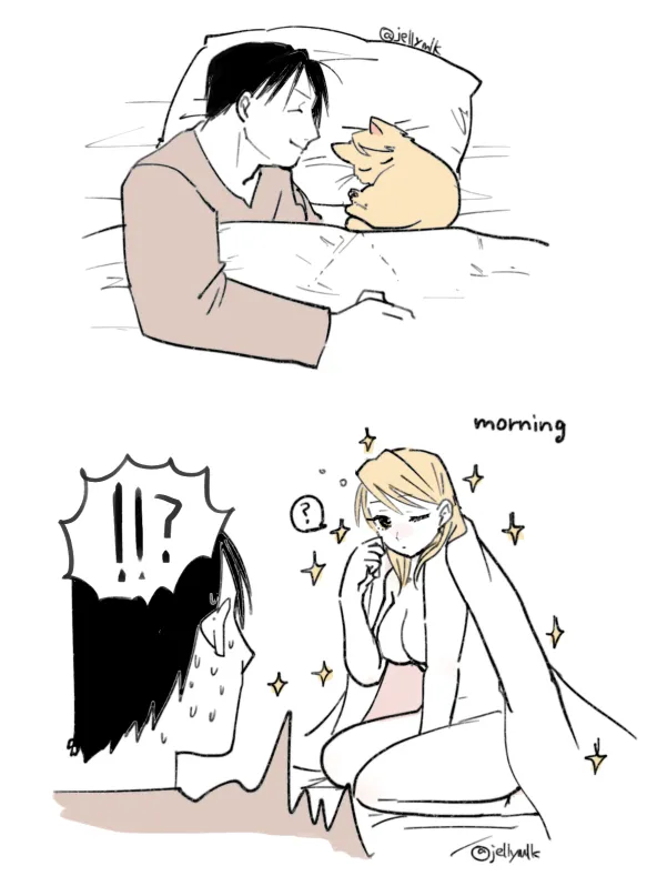 Roy Mustang, Riza Hawkeye by Jellymlk
