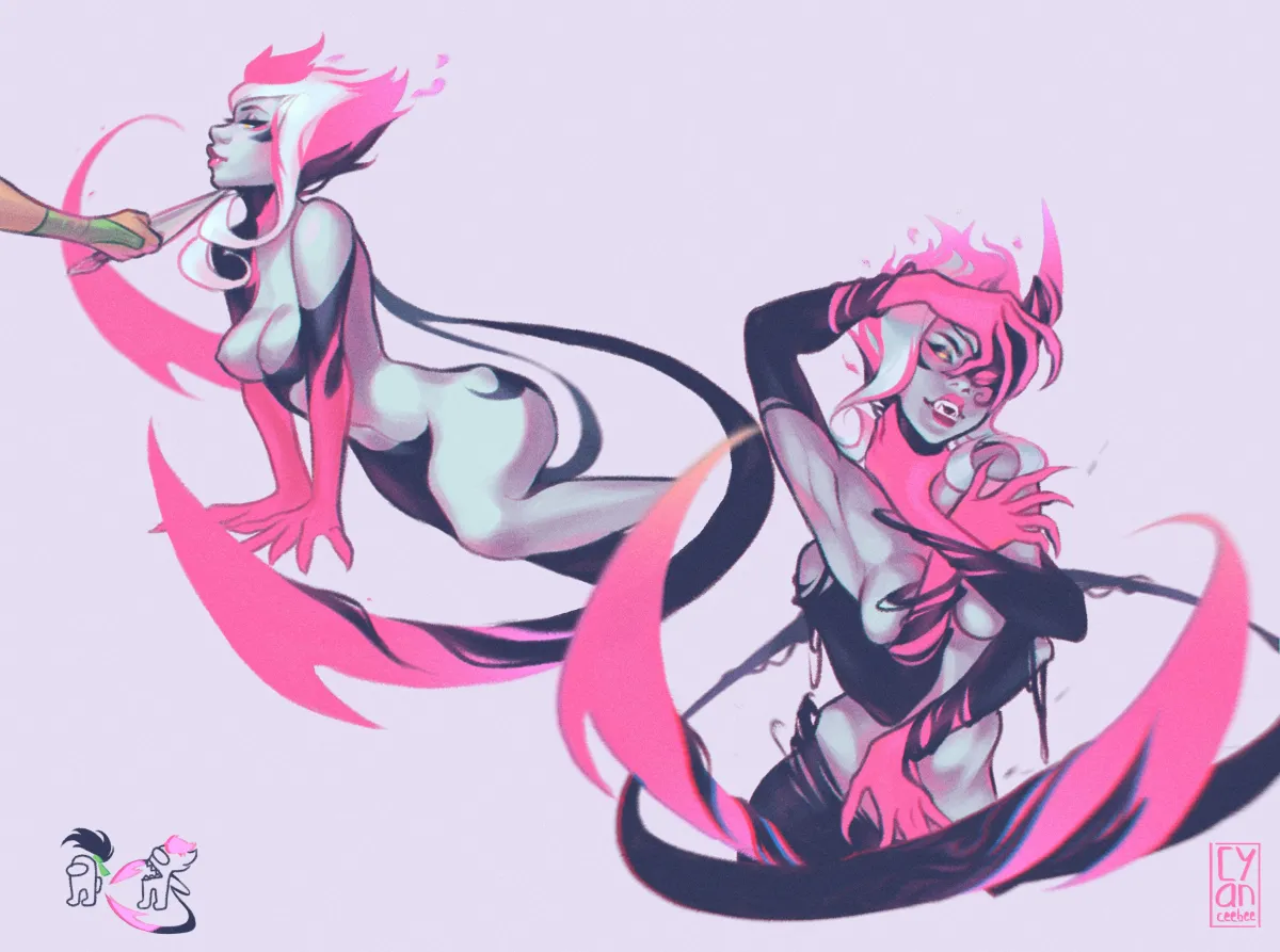 Akali (League), Crewmate (Among Us) by Cyber (Cyanceebee)