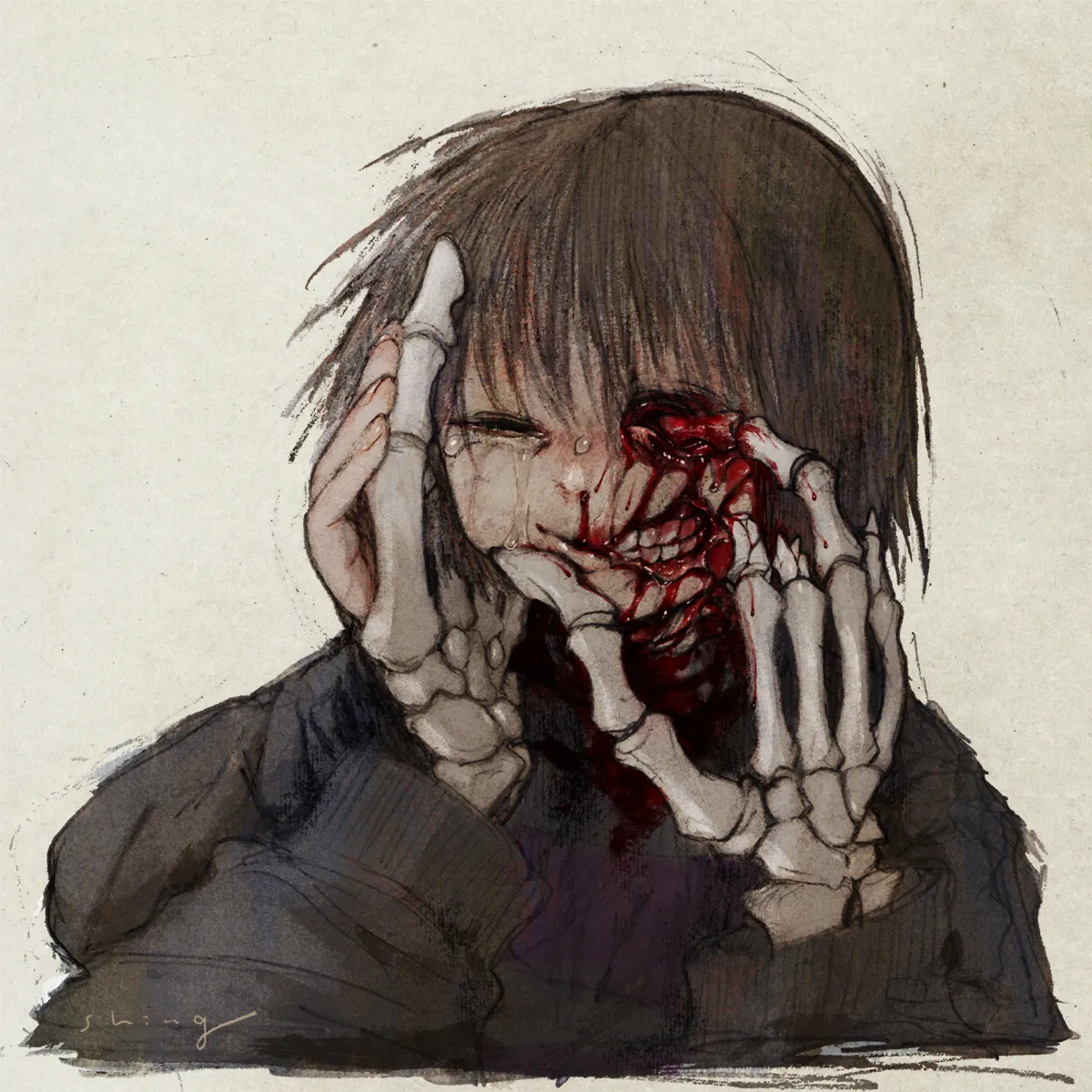 Frisk (Undertale), Sans (Undertale) by Anminshing
