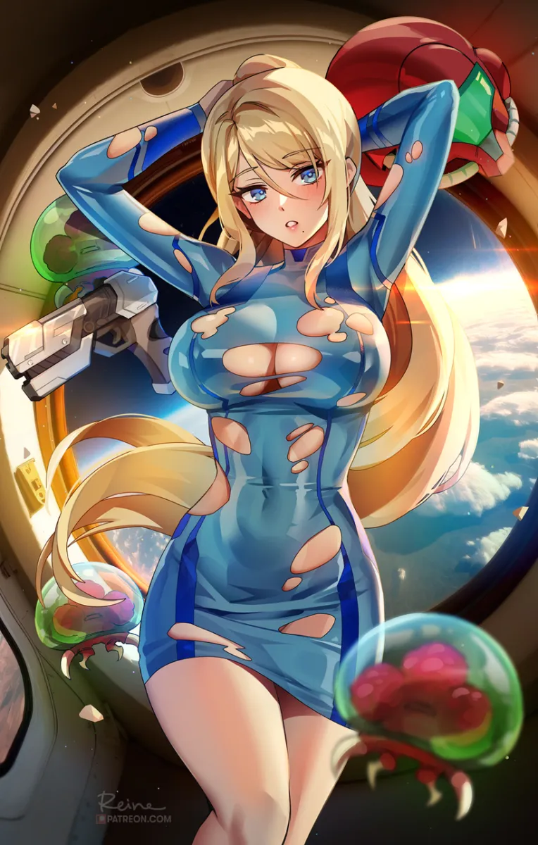 Samus Aran, Metroid (Creature) by Foxyreine