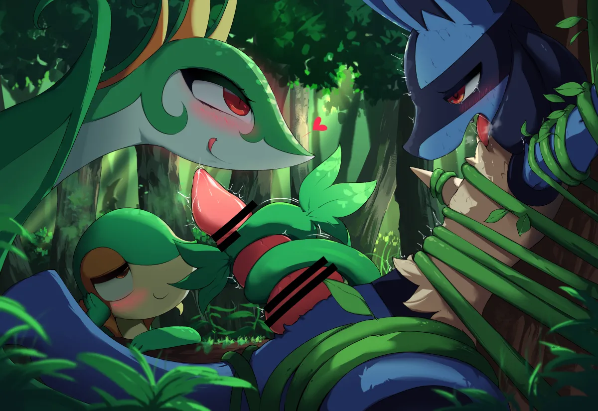 Lucario, Snivy by Chobonolly