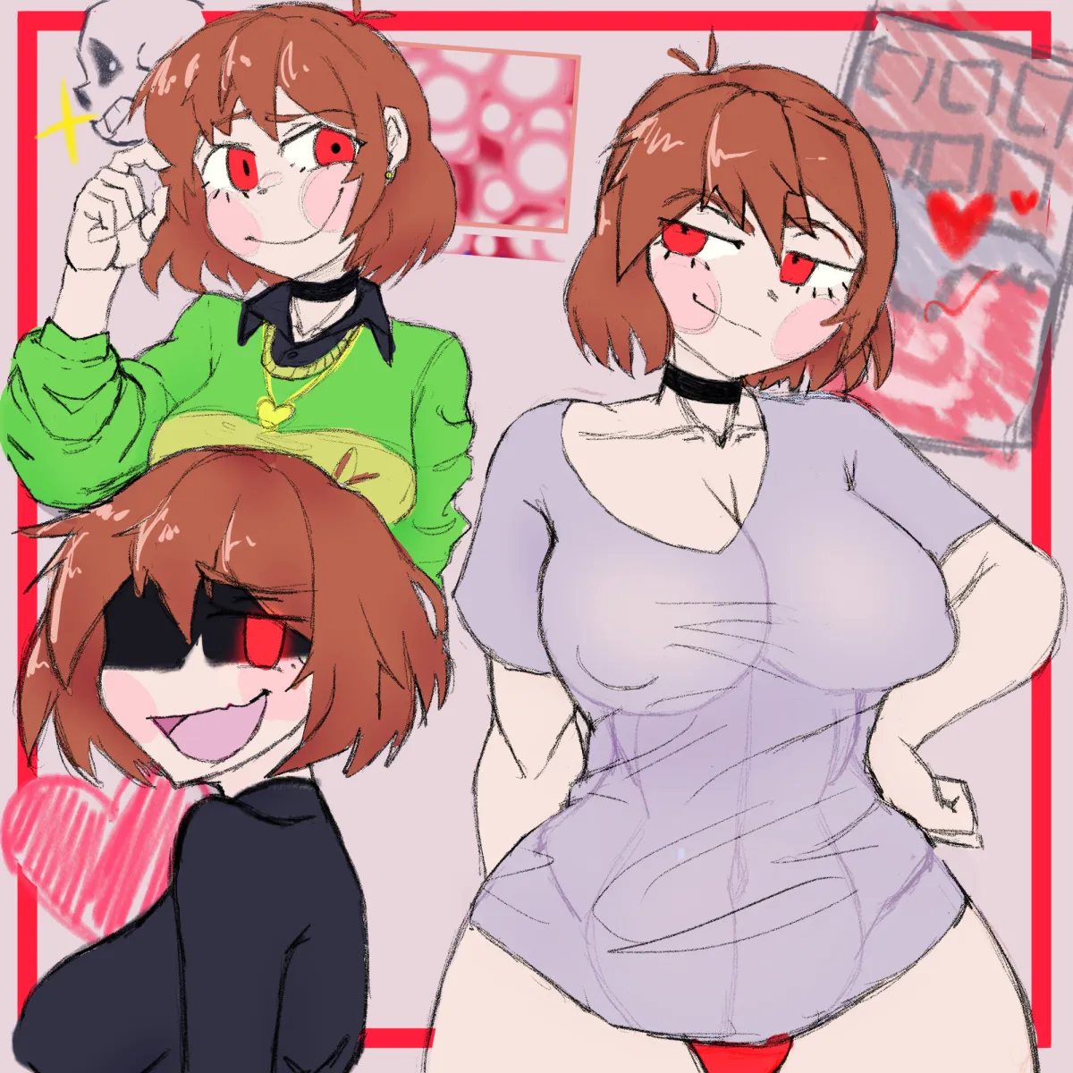 Chara (Undertale), Sans (Undertale) by Badskel756