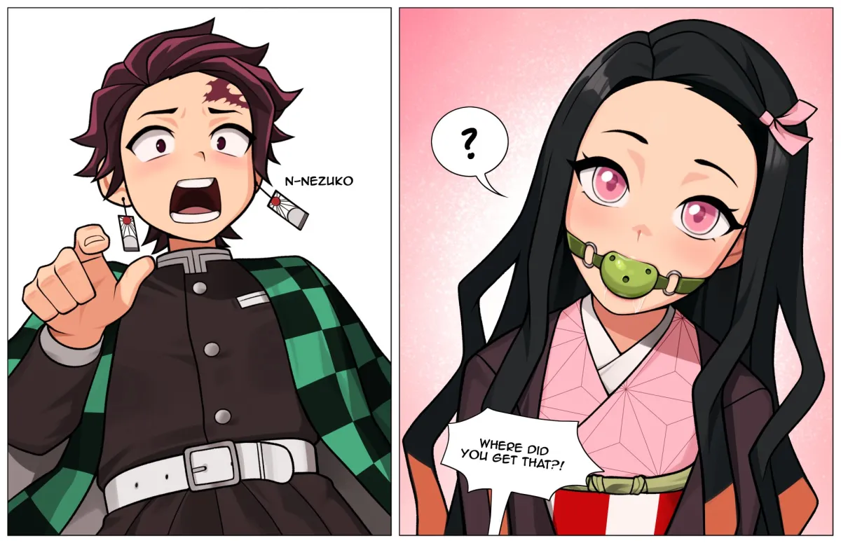 Kamado Nezuko, Kamado Tanjirou by Loodncrood
