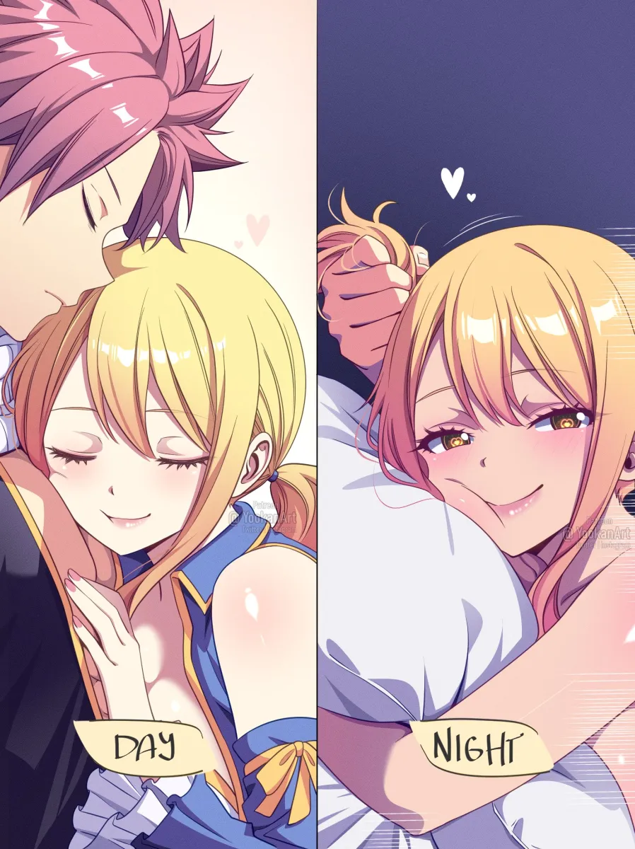 Lucy Heartfilia, Natsu Dragneel by Yookanart