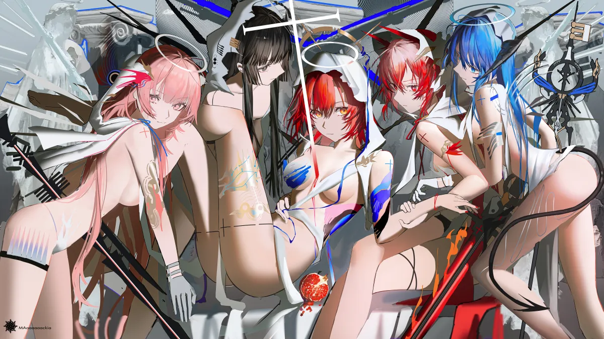 Exusiai (Arknights), Mostima (Arknights) by Mackia