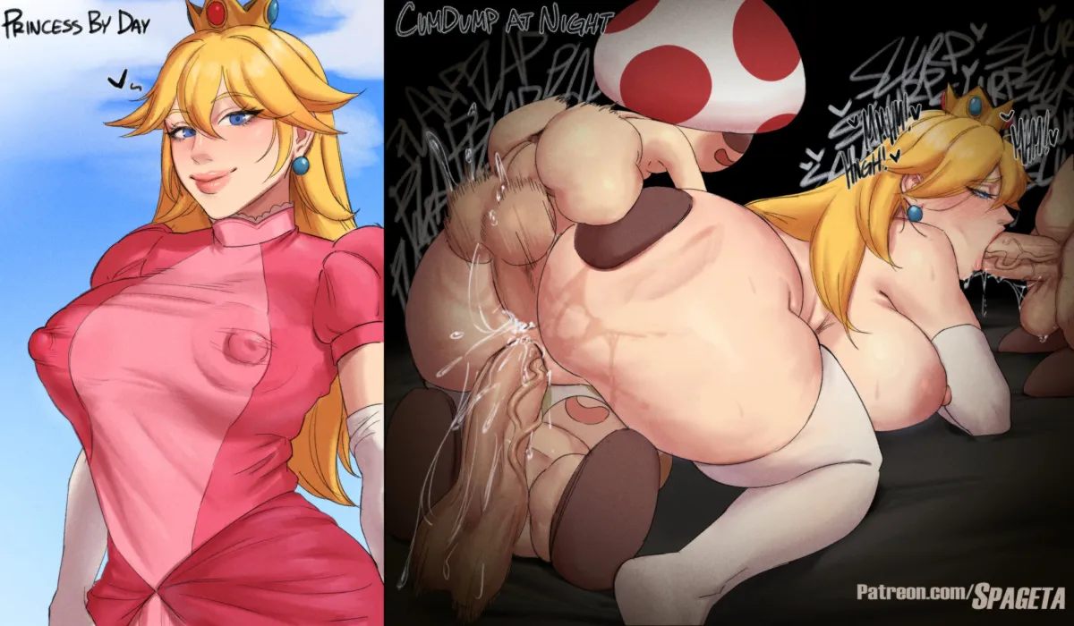 Princess Peach, Toad (Mario) by Spageta