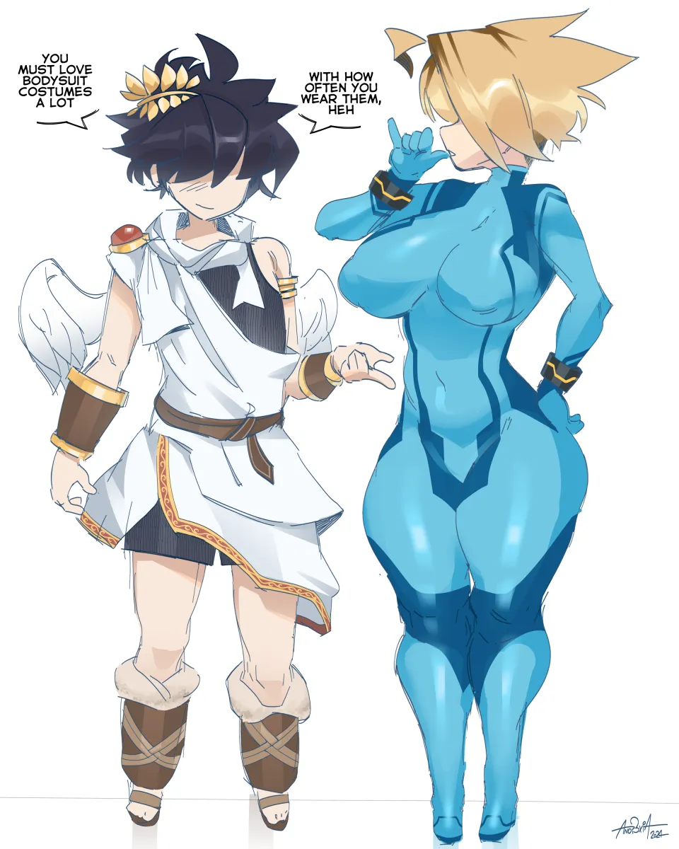 Samus Aran, Pit (Kid Icarus) by Anor3Xia