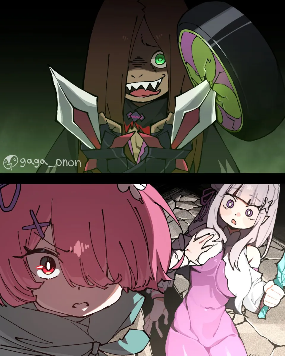 Emilia (Re:zero), Ram (Re:zero) by Gaga Onon