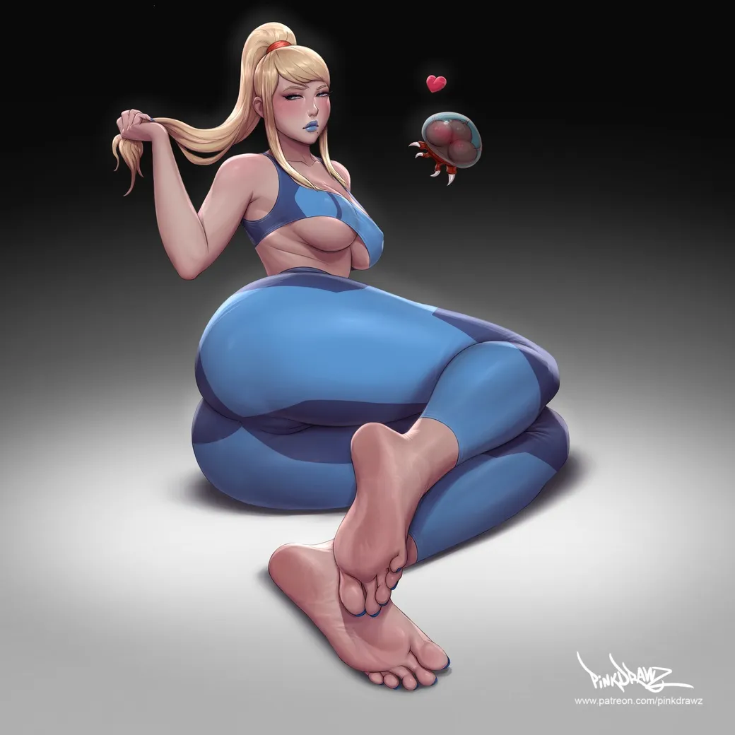Samus Aran, Metroid (Creature) by Pinkdrawz