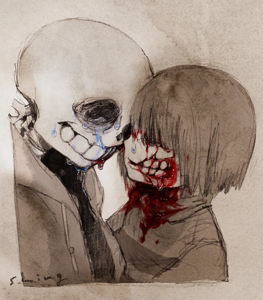 Frisk (Undertale), Sans (Undertale) by Anminshing