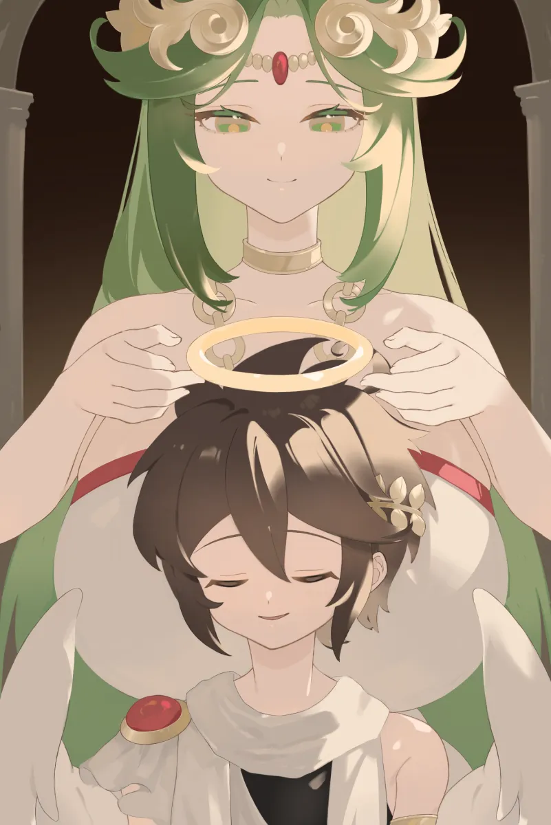 Palutena, Pit (Kid Icarus) by Hyakumeee