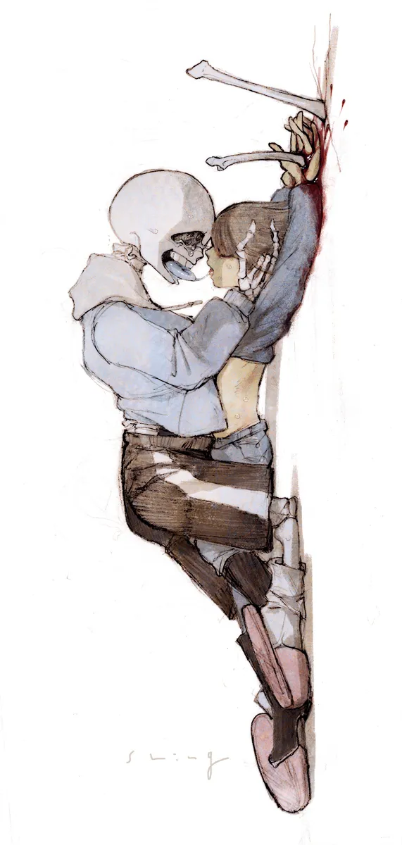 Frisk (Undertale), Sans (Undertale) by Anminshing