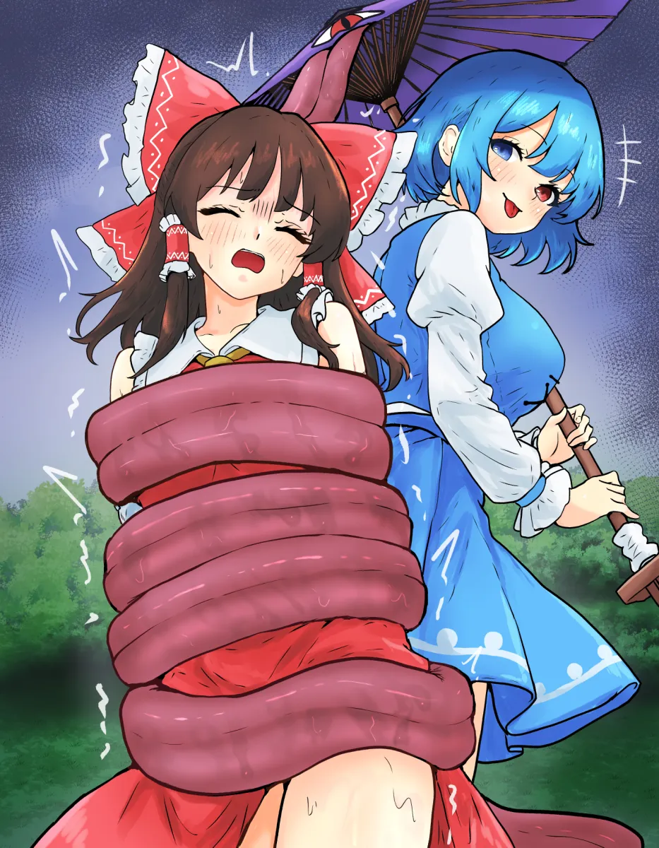 Hakurei Reimu, Tatara Kogasa by Hinben